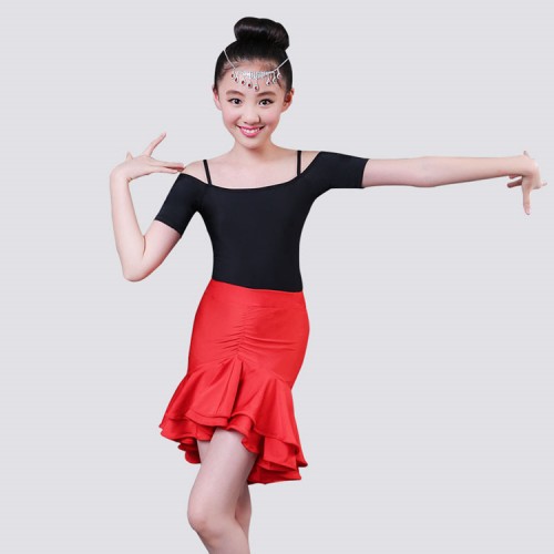 Girls latin dresses stage performance competition salsa rumba chacha dancing leotard tops and skirts